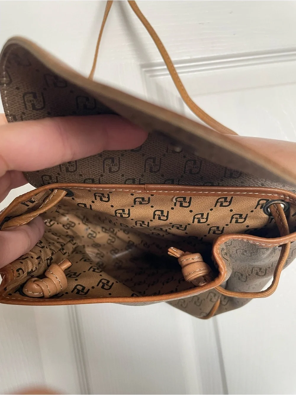 Vintage Yoland Brown/Tan Monogram Crossbody Shoulder Bag 8x2x6 inches